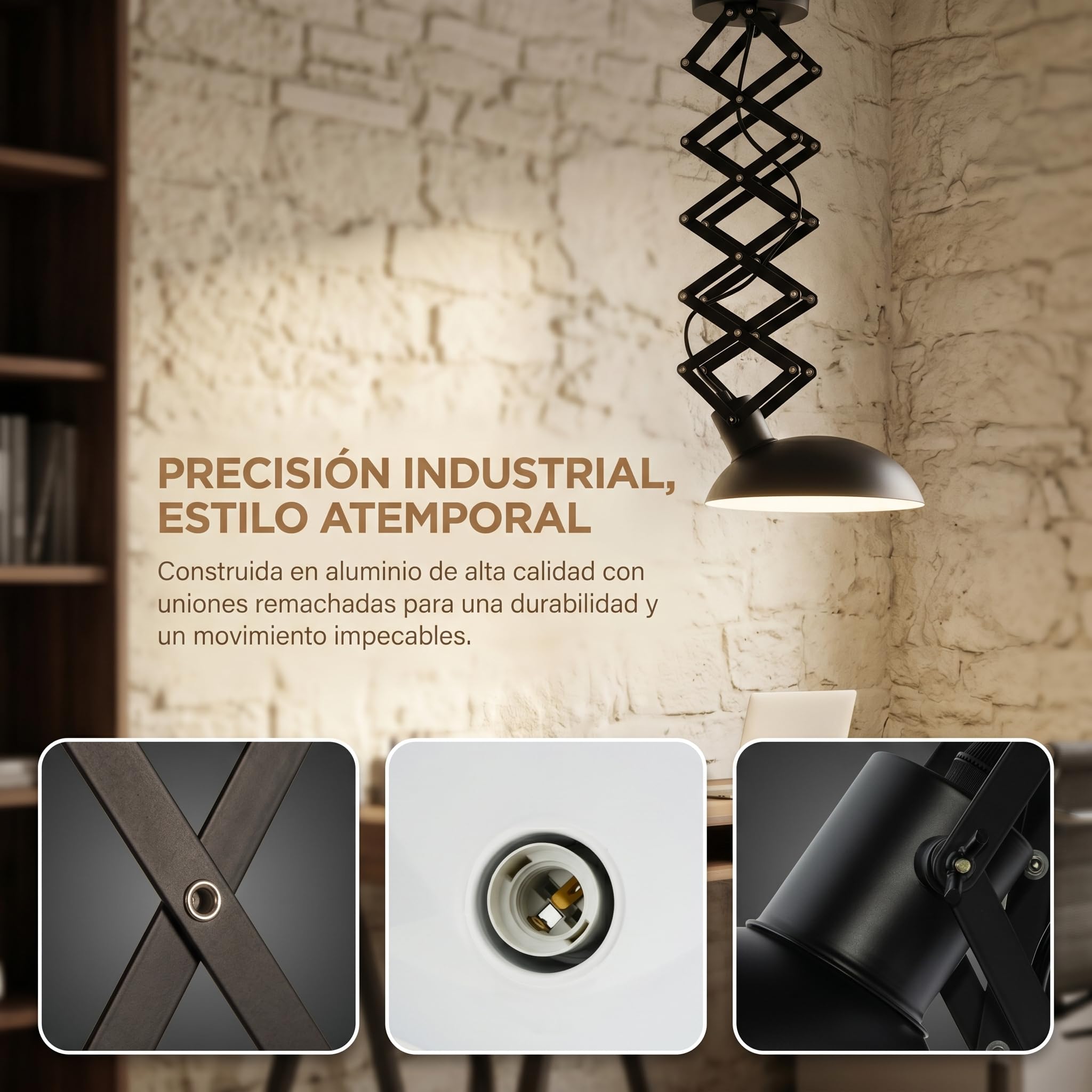 BARCELONA LED Vintage Industrielle Deckenlampe Ausziehbar Scherenarm Pendelleuchte E27, Metall Schwarz Matt, 220–240V, 40W, Verstellbar, Wohnzimmer Küche Schlafzimmer Büro Loft Beleuchtung