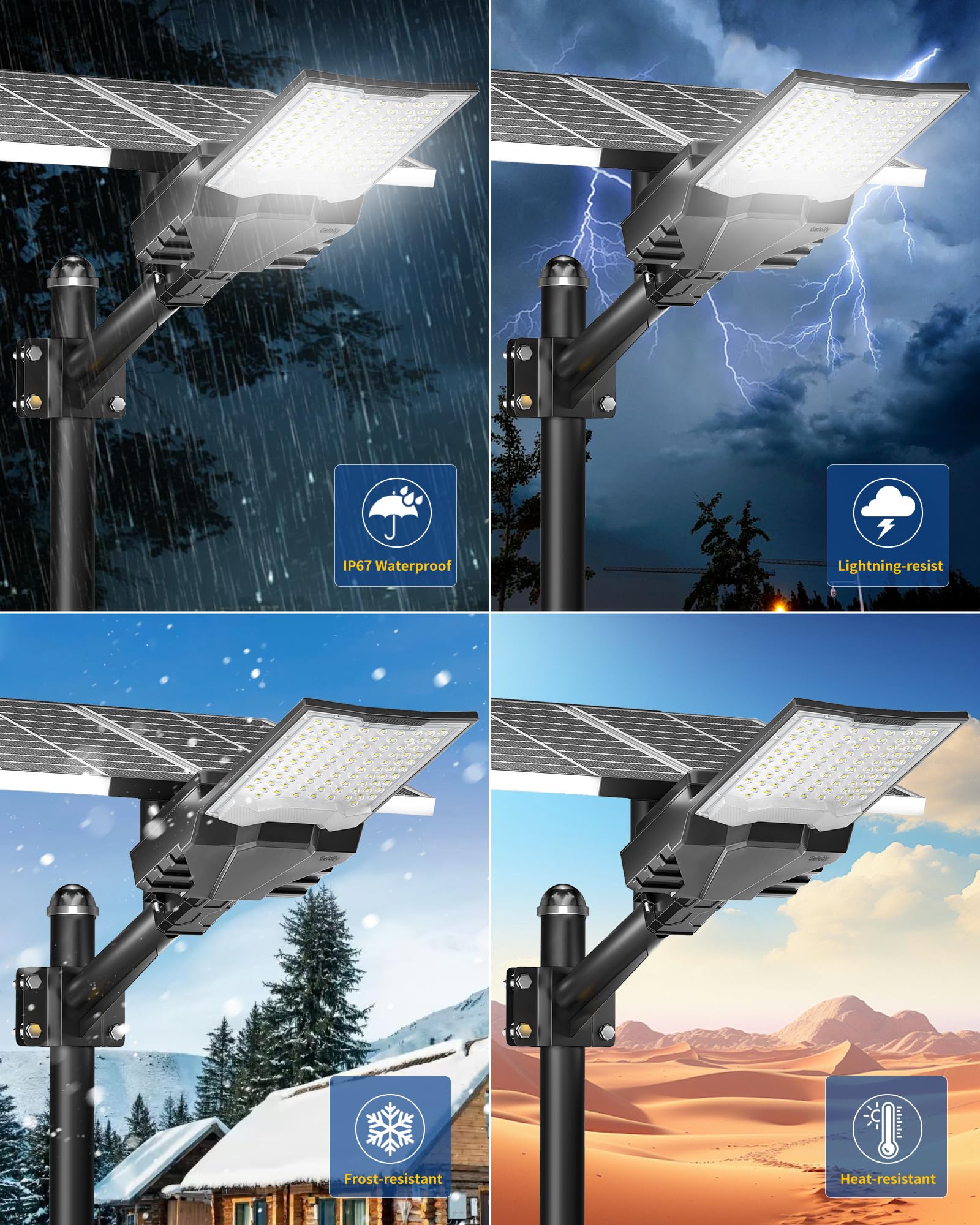 Gefolly SL-9000W Farolas Solares Exteriores, 6500K Potente Focos LED Solar con Control Remoto,IP67 Impermeable Luz Solar Exterior Lampara Solar Jardín para Garage Patio