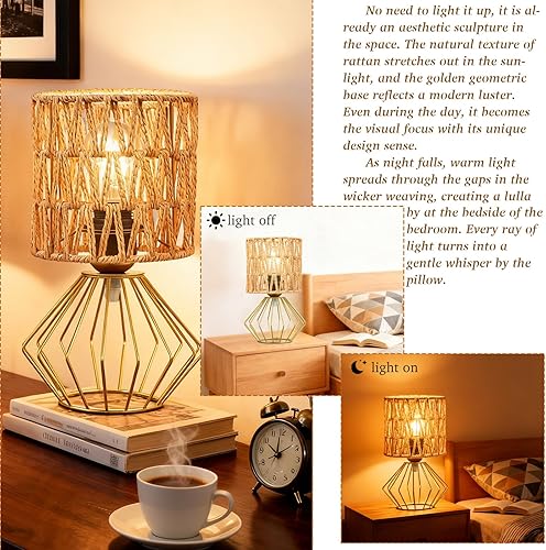 Miniatura 9 de Hamilyeah Juego de 2 lámparas de mesa (sombra de lana dorada, paquete de 2)