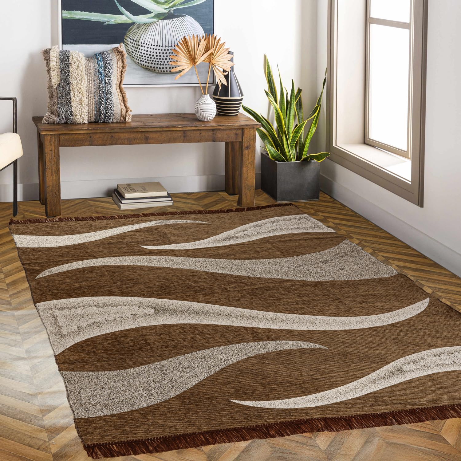 RVS DECOR Chenille Carpet 5x7 Feet | Soft Velvet Rug for Living Room, Hall & Bedroom | Floor Carpet for Home | Designer Dari for Floor 150x210 cm | Non-Slip, Trendy & Durable Kalin (Mouse)-image-24