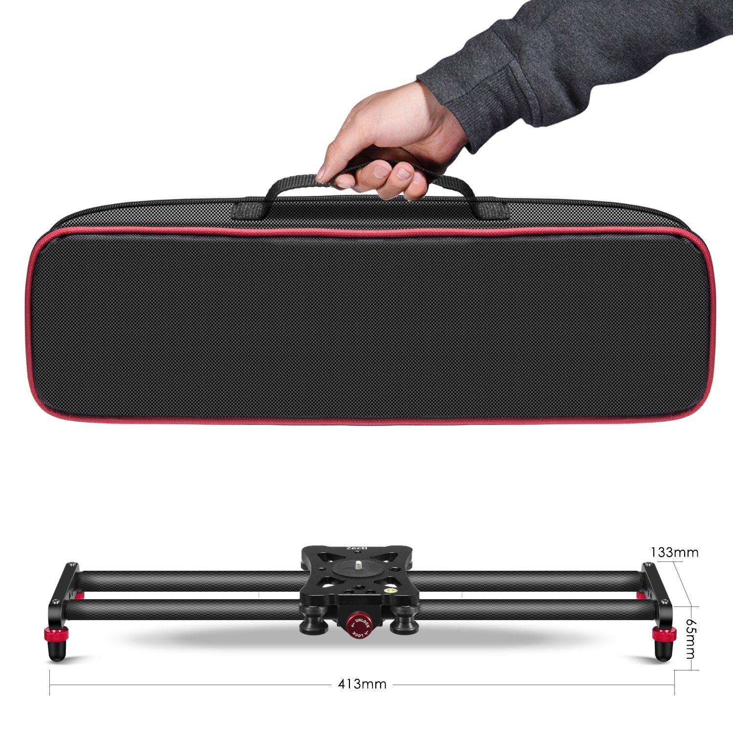 Zecti Slider della Fotocamera Slitta Portatile da 15,7"/40cm in Fibra di Carbonio per Telecamera, Sistema Dolly con 4 Cuscinetti per Fotografare e Filmare