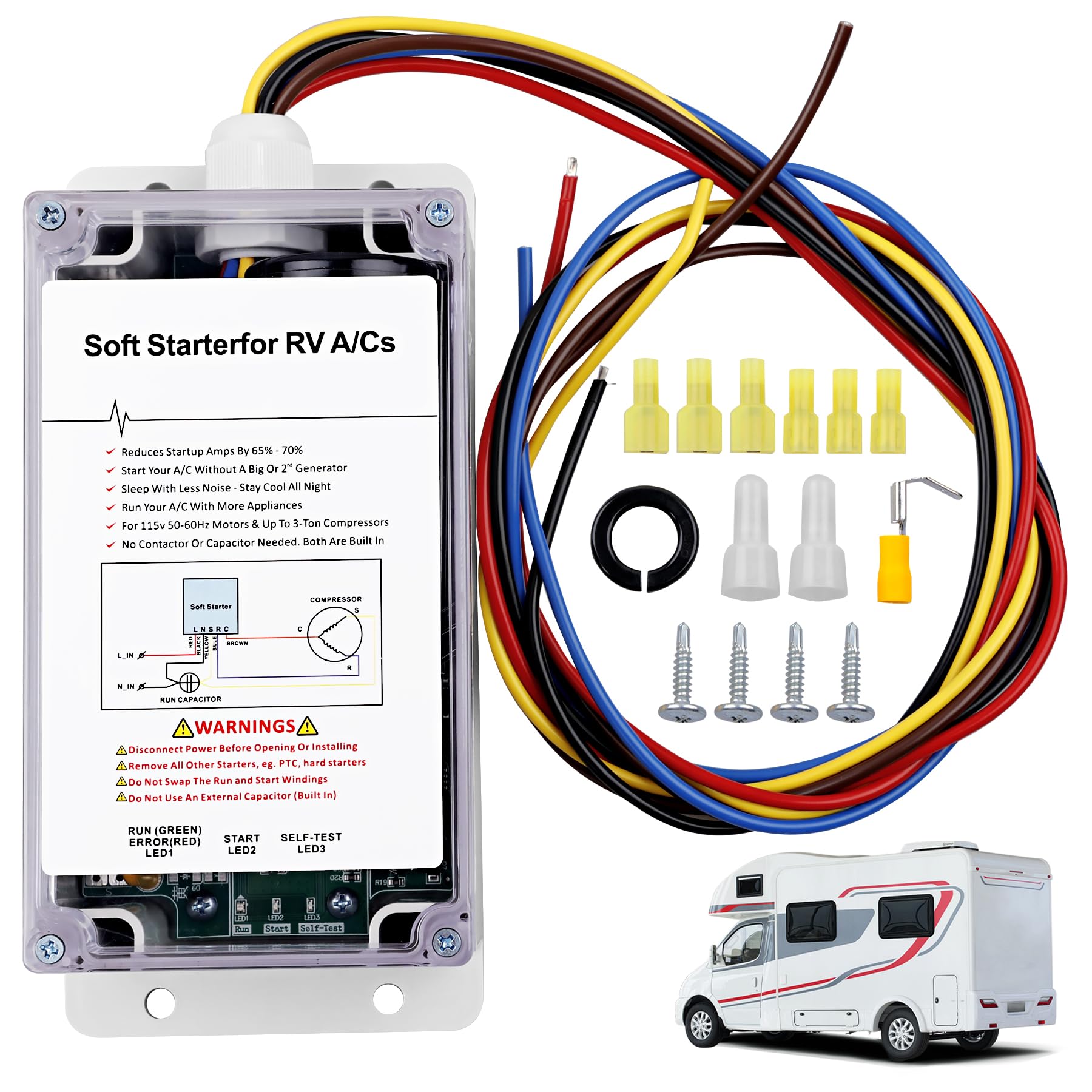 HQPASFY Soft Start for RV Air Conditioner, Easy Start and A/C Electrical Appliances on RV Power with a Small Generator, RV AC Soft Starter for Enables Regulated Voltage