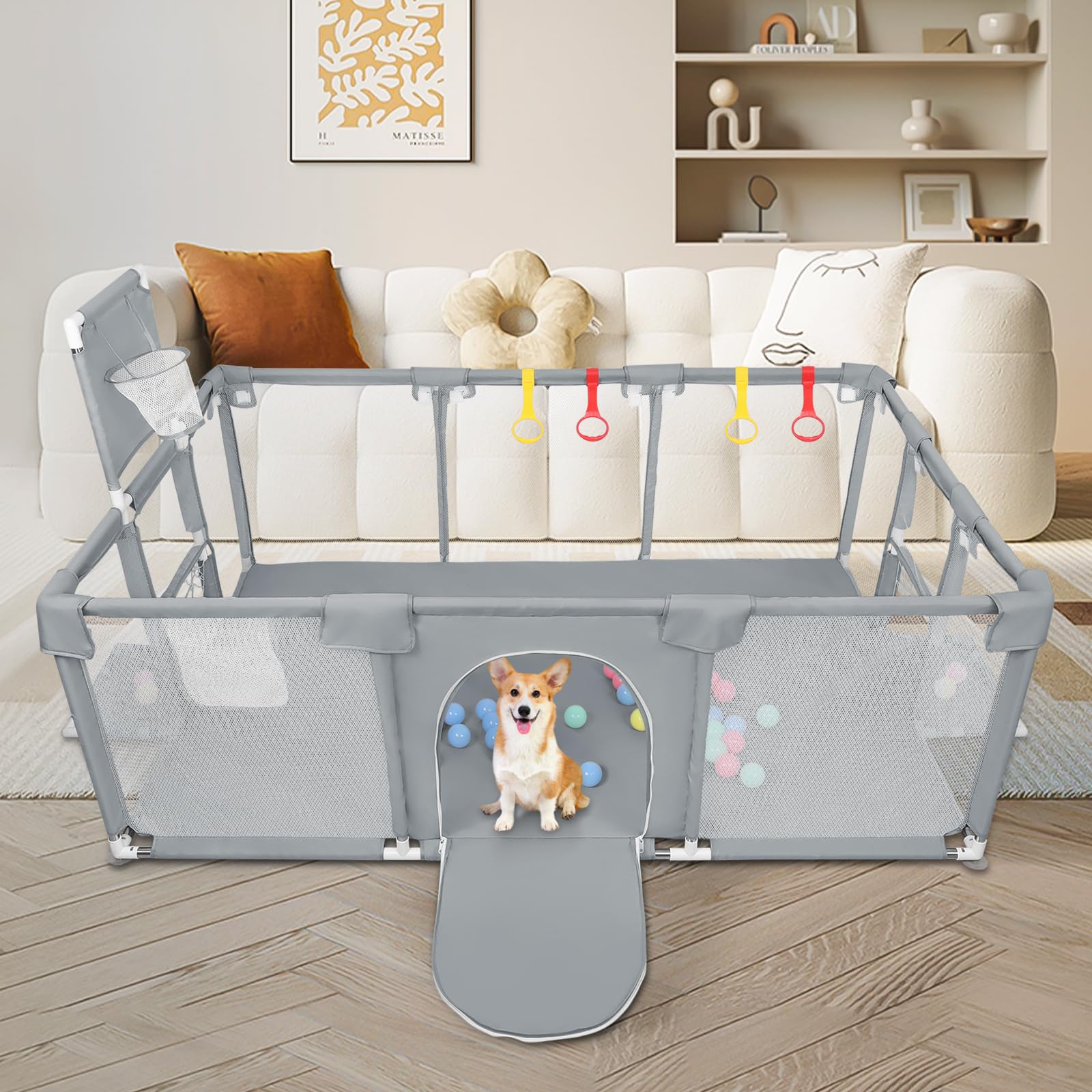 Grand Parc Bébé Modulable 180×120×66 cm Tissu Oxford Gris Foncé Aire de Jeux Sécurisée