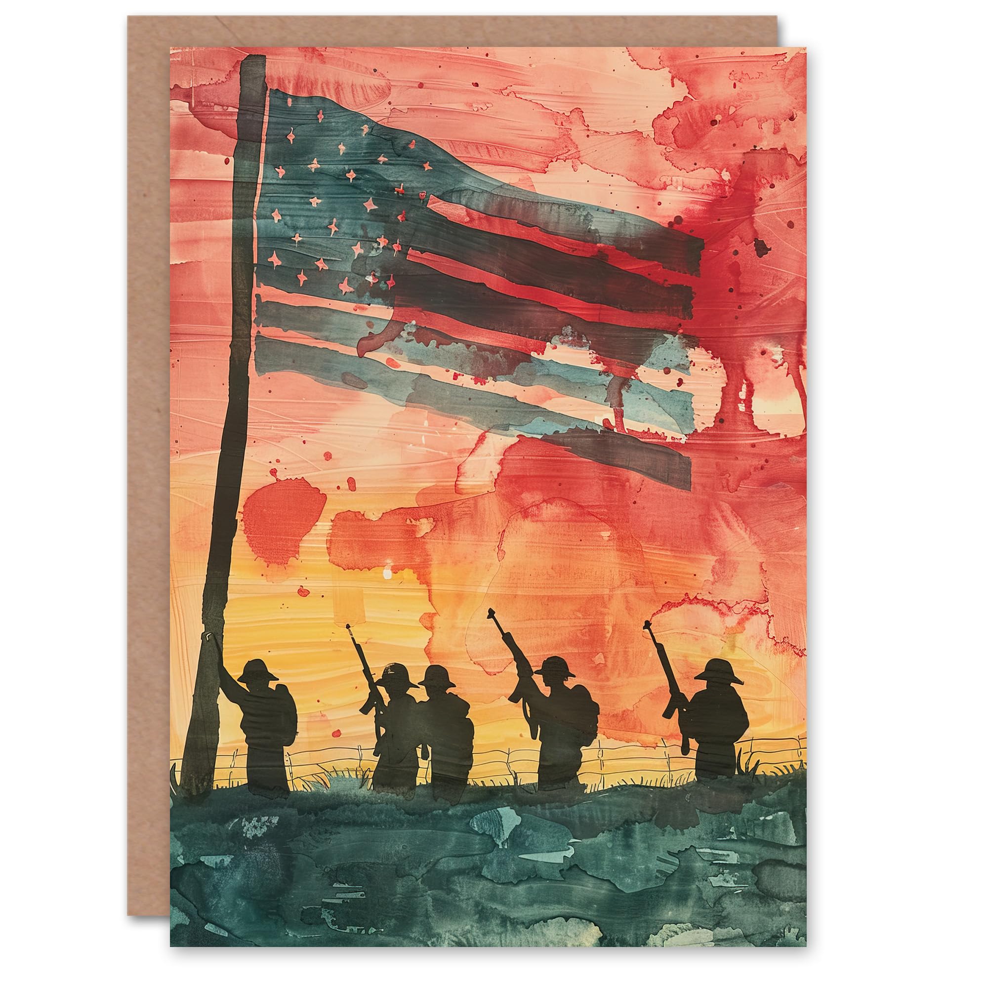 Artery8 Greeting Card Iwo Jima War WWII USA Soldiers Flag Stars Stripes For Him Man Birthday Card
