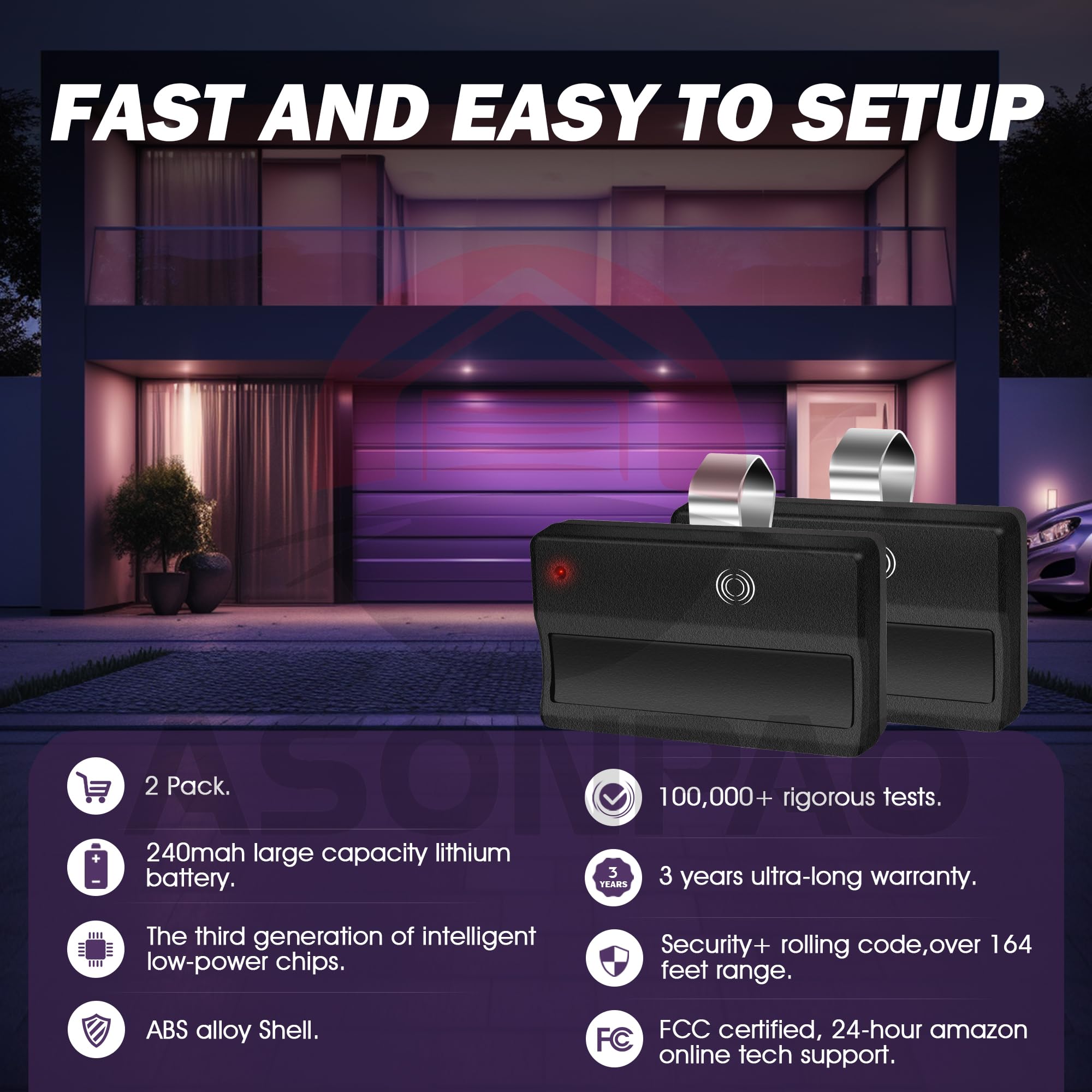 Liftmaster Chamberlain Garage Door Remote (2-Pack) For Purple Learn Button Openers (2005-2013) – Security+ Rolling Code, 315MHz, Long Range, 3-Year Warranty - View #12