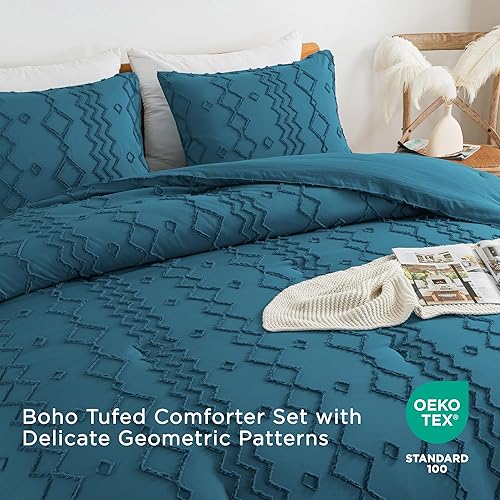 Miniatura 4 de Andency Juego de colcha acolchada Queen (90x90 pulgadas) capitoné, geométrico, texturado, granja 3 piezas 1 colcha bohemia y 2 fundas almohada