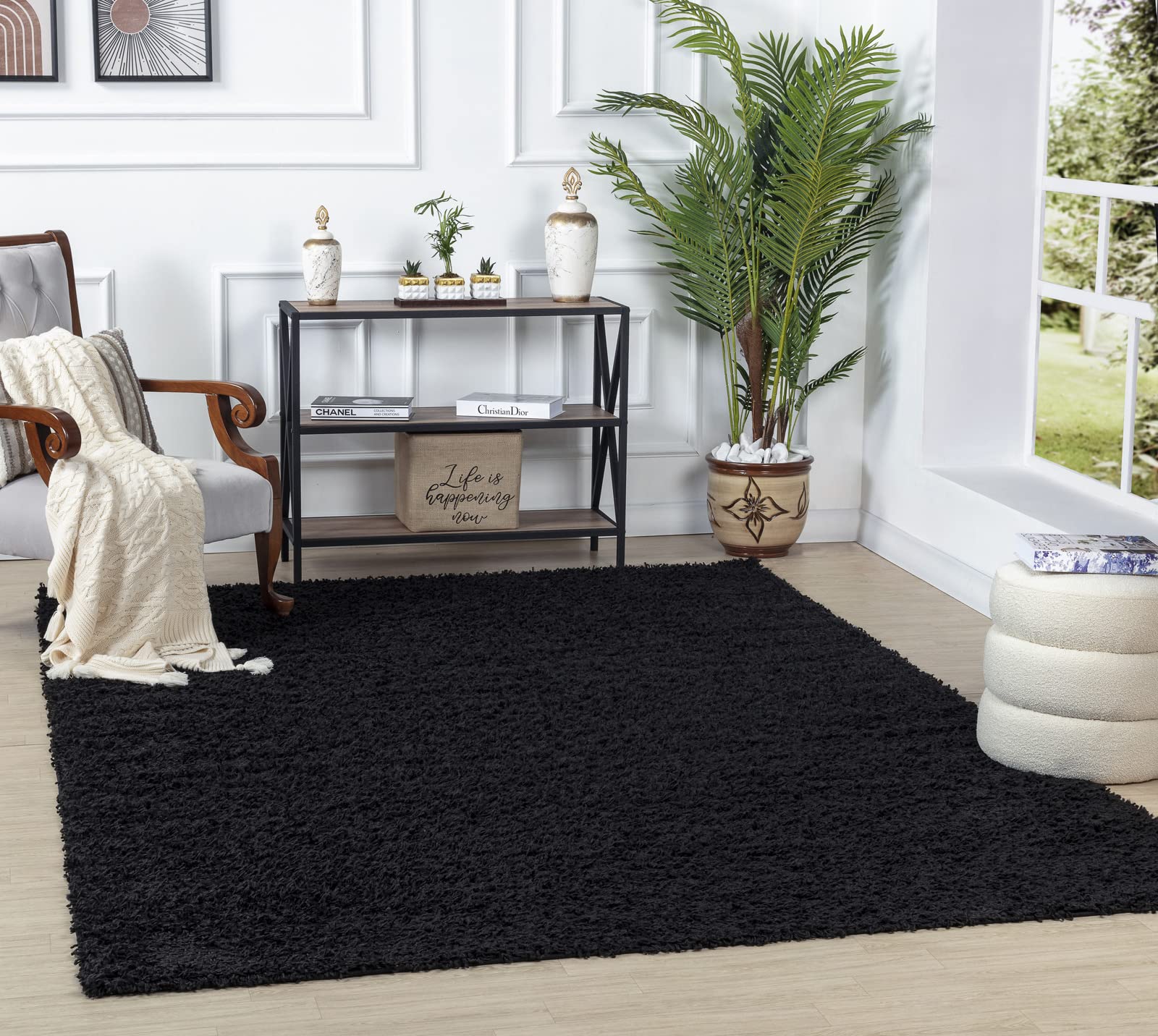 Livabliss Home Shaggy Rug - Alfombra Salon Grande Habitacion, Dormitorio - Alfombra Pelo Largo Berber Abstracta, Pelo Grueso y Esponjoso - Alfombra Grande de 100x200cm, Negro