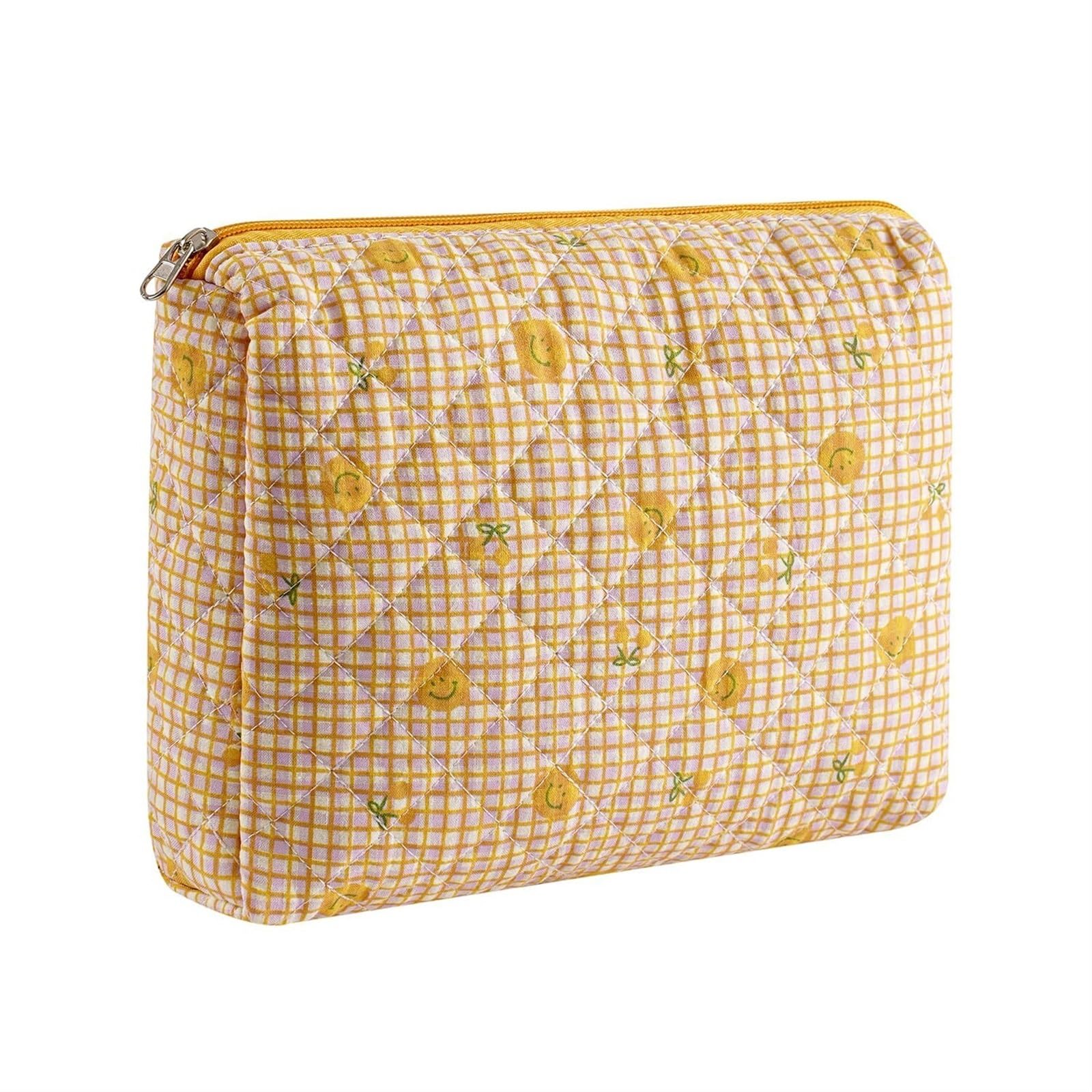 RUVOO Portátil para Viaje Bolsas Bolsa De Cosméticos Acolchada De Viaje For Mujer, Bolsa De Cosméticos De Algodón, Bolsa De Almacenamiento De Artículos De Tocador Organizador Maquillaje(Yellow)