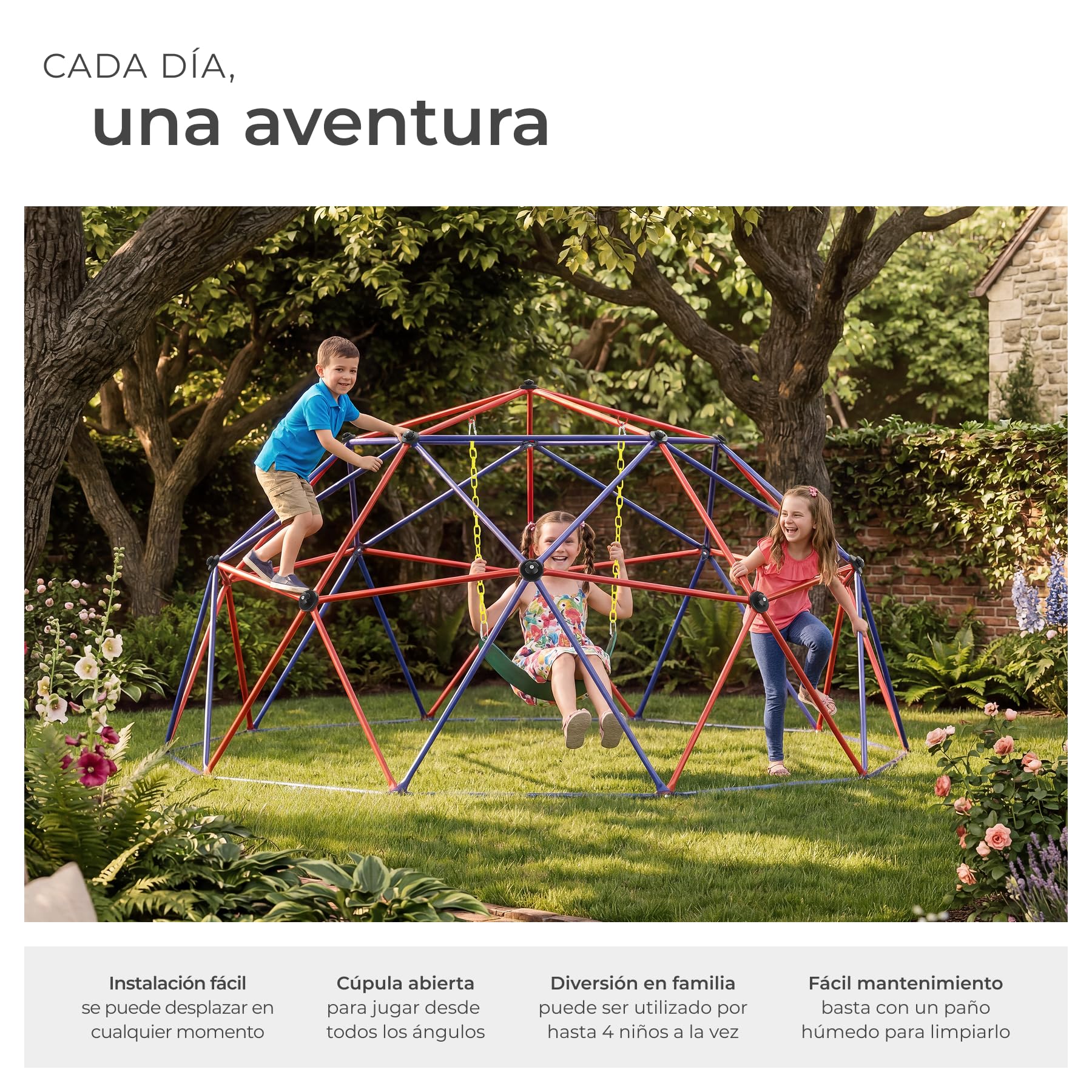 tectake® Domo Geodesico 305 x 305 x 158 cm, Escalada Niños, Columpio Infantil, Columpio Jardin Exterior, Parque Infantil Exterior, Estructura de Acero Resistente, Uso Interior o Aire Libre