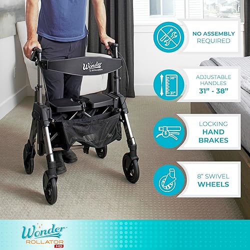 Vista 5 de Stander Rodillo Wonder de alta resistencia, andador plegable resistente para adultos, personas mayores, capacidad de peso de 450 libras, ruedas