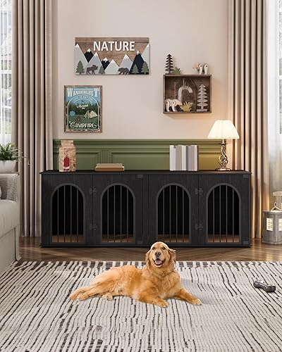 Miniatura 3 de 180 cm Mueble de jaula para perros para 2 perros, perrera de interior resistente con soporte para TV, jaula de madera XL con divisor para perros