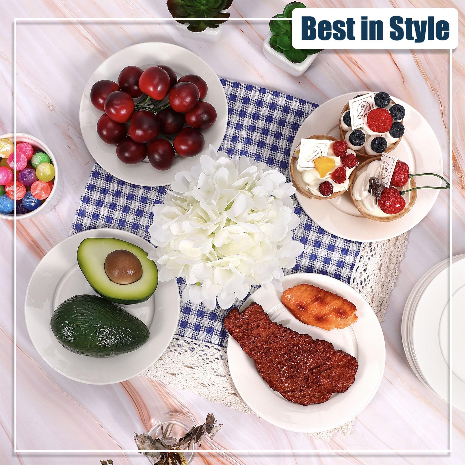 12 platos de postre de porcelana (18 piezas), IJRPLM18 platos de porcelana para postre/ensalada, platos pequeños para aperitivos, platos blancos pequeños de 6 pulgadas, juego de platos de