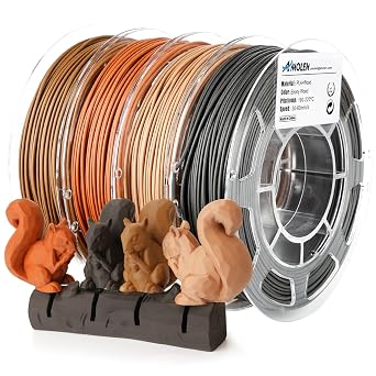 AMOLEN 1.75mm PLA Filament, 3D Printer Filament with 4 Wood Filament Bundle, Walnut, Bamboo, Red, and Black Wood, 200g/Spool