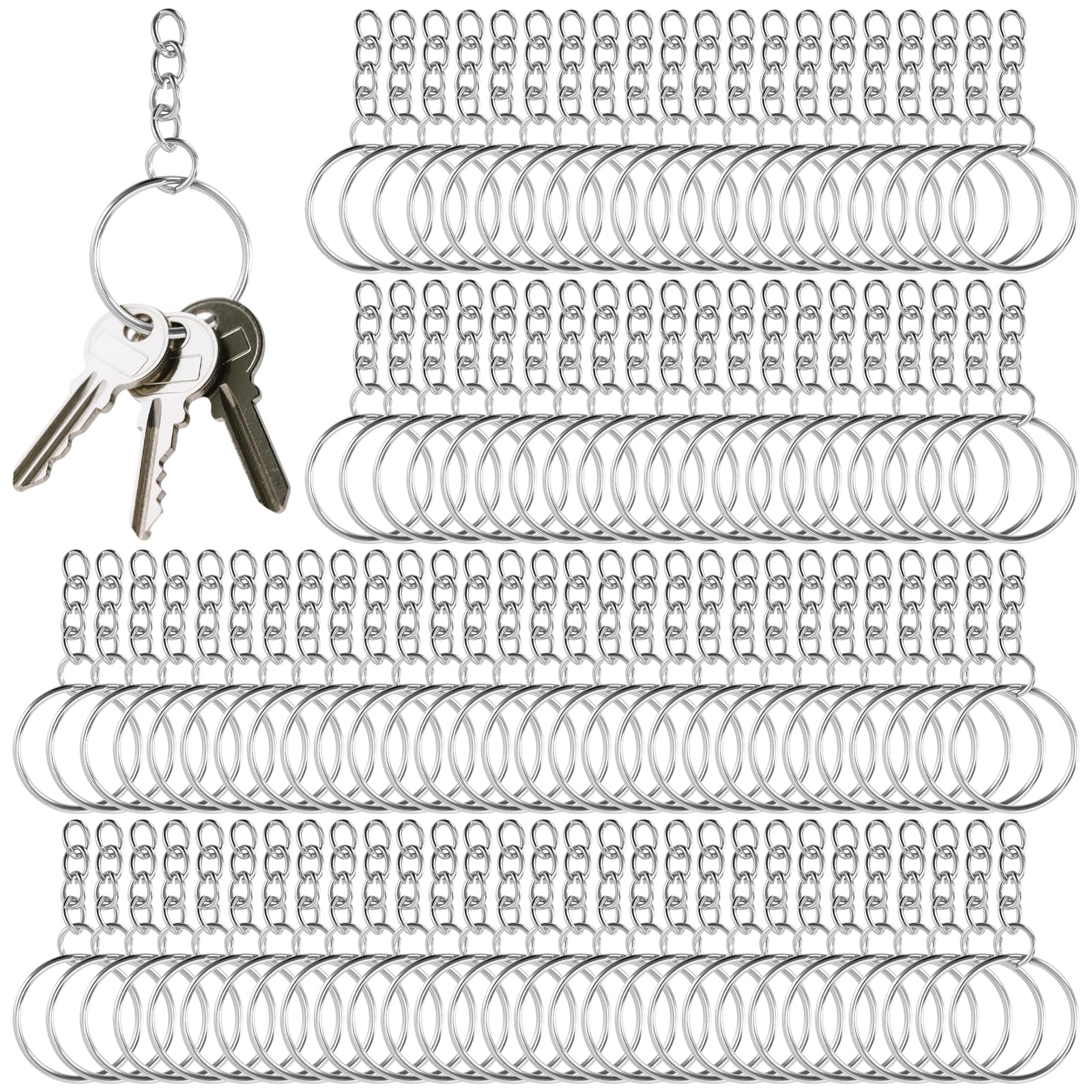 HEIHAK 500 Pcs Split Metal Key Rings, 1 Inch / 25mm Keyring Hoops with Open Jump Rings and Chain, Key Chain Ring for Crafts DIY, Lanyards, Gifts, Resin Keyring Making