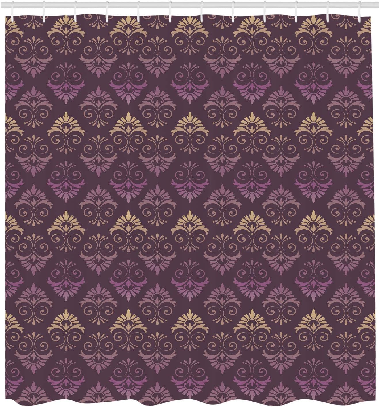 Ambesonne Damask Shower Curtain, Vintage Victorian Style Floral Leaf Motifs with Effects Symmetric Arrangement, Cloth Fabric Bathroom Decor Set with Hooks, 69" W x 70" L, Pale Eggplant