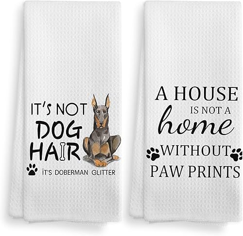 NOQL Doberman - Juego de 2 toallas de cocina con purpurina para perro, juego de 2 toallas de cocina y paños de cocina con purpurina Doberman,