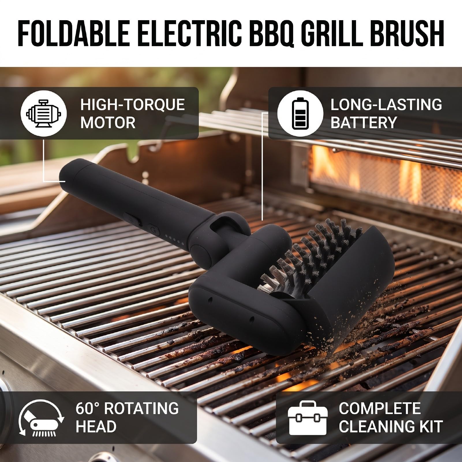 Haofy Cepillo Eléctrico Plegable para Parrilla Recargable con Kit de Limpieza para Barbacoa