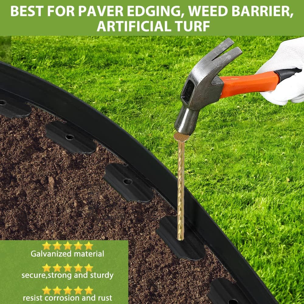 Artificial Turf Stakes Galvanized, Metal Spiral Landscape Spikes for Paver Edging, 60 Count, Outdoor, Heavy-Duty, Rust Resistant Security, 8-Inch Long, Anchoring Spikes…