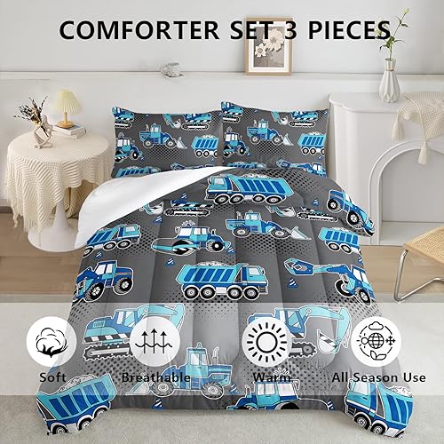 Miniatura 4 de Axolotl Juego de ropa de cama de coche de dibujos animados para niños, tamaño matrimonial, edredón de vehículos de construcción para niños, niños y