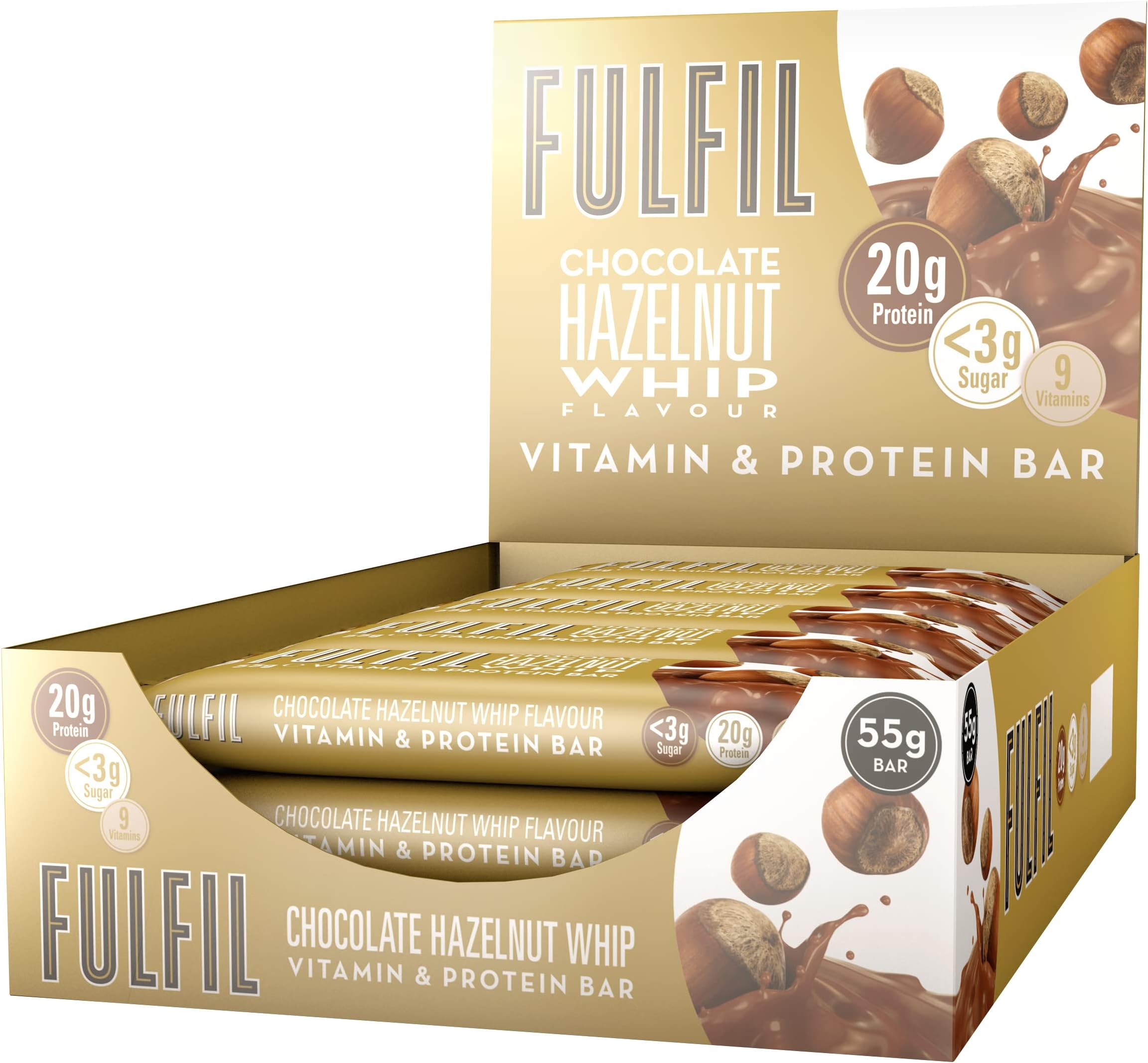 Fulfil Vitamin And Protein Bar (15 X 55G Bars) — Chocolate Hazelnut Whip Flavour — 20G High Protein, 9 Vitamins, Low Sugar