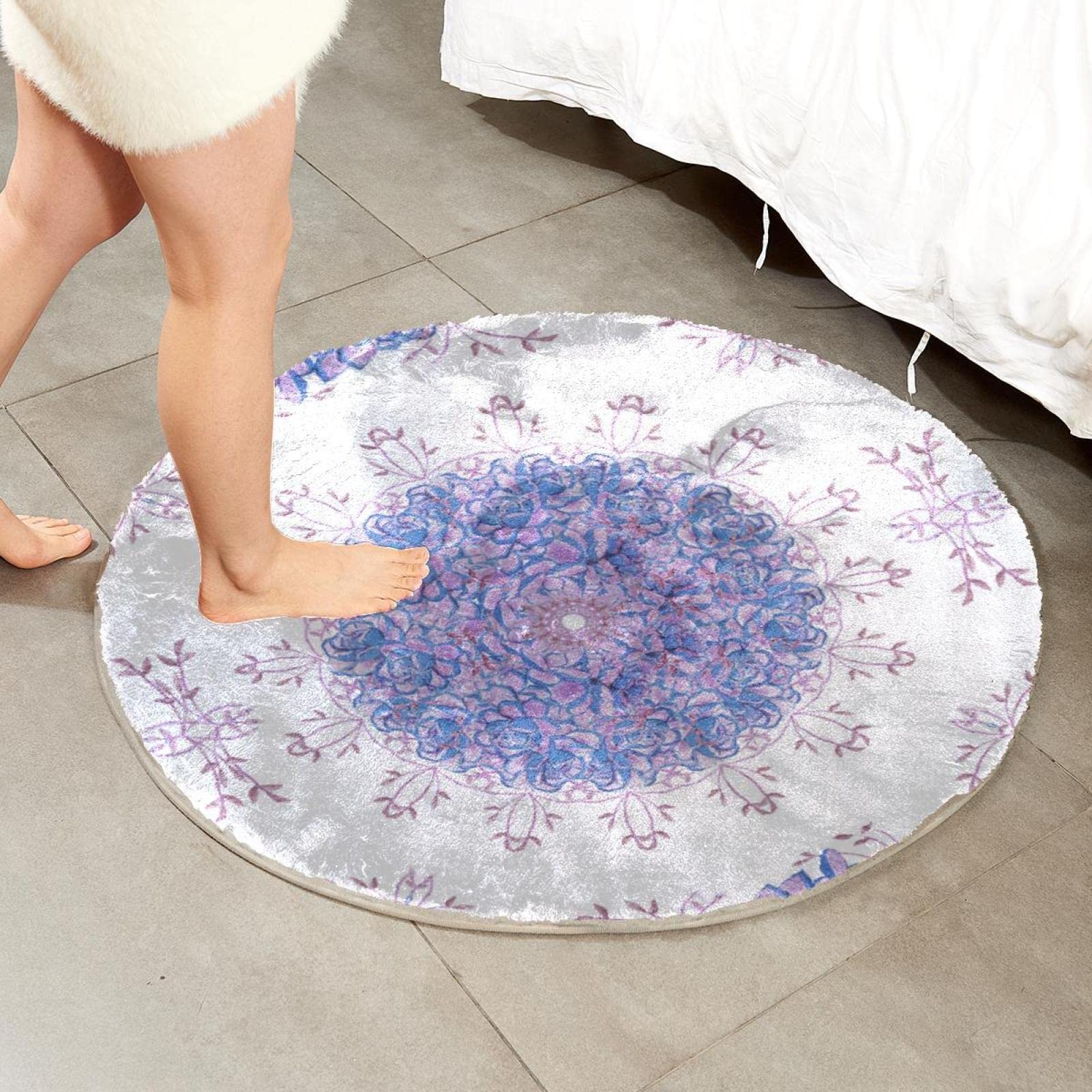 Runder Teppich für Schlafzimmer, Shaggy, weich, waschbar, Blau / Rosa
