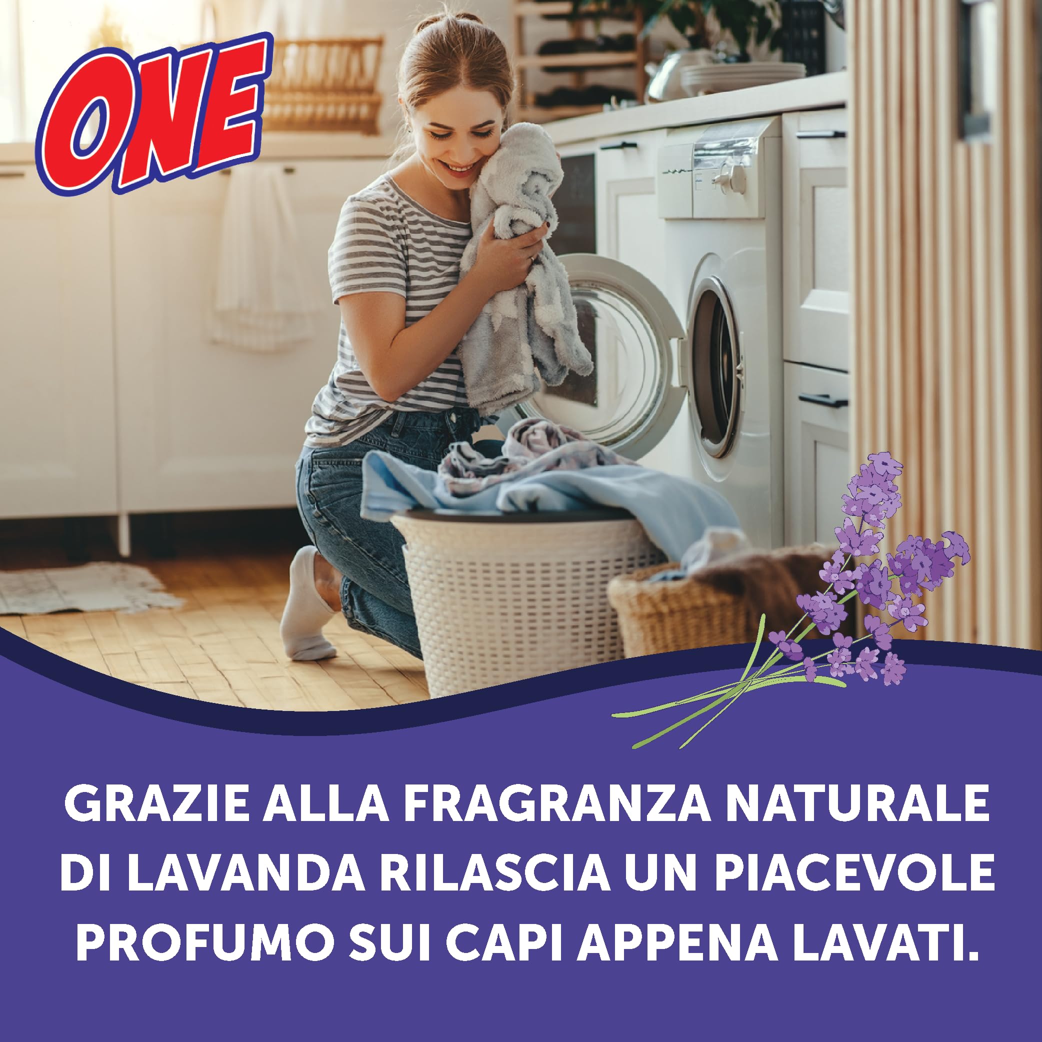 ONE - 20 Litri di detersivo liquido LAVATRICE ai FIOR DI LAVANDA (Pacco con 4 x taniche da 5 lt ciascuna - 85 lavaggi per tanica) - Detergente liquido efficace gia' a basse temperature.