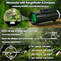 Vista 4 de Telescopio monocular de 8 x 42, monocular para adultos de alta potencia con prisma BAK4 FMC, brújula telémetro, IPX7, impermeable, monocular