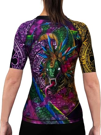 Raven Fightwear Womens Aztec Quetzalcoatl Rash Guard Short Sleeve BJJ MMA Black