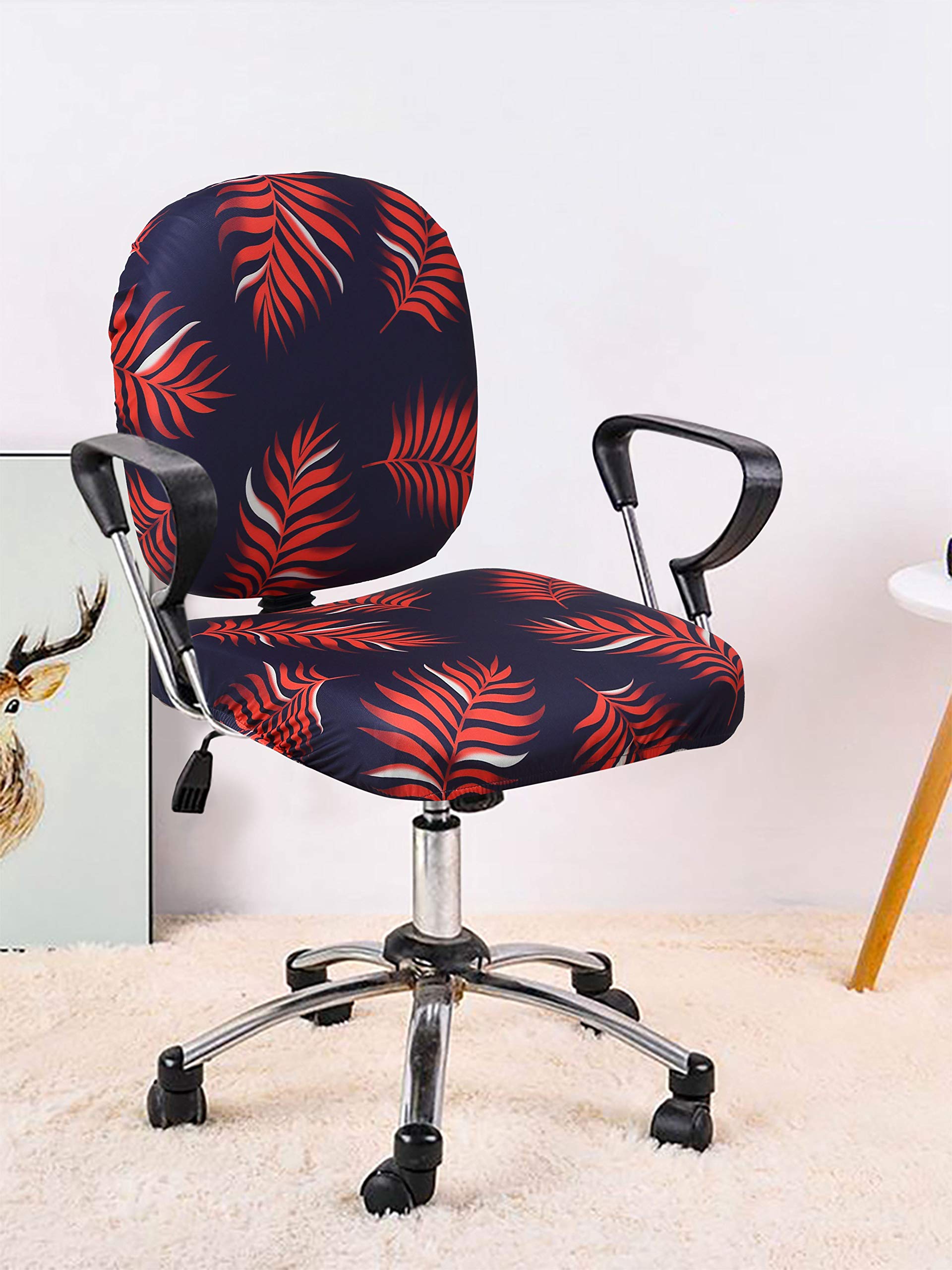 Cortina Rotating Chair Office Covers | Soft Stretchable Elastic Spandex Material | Elastic Computer Chair Slip Covers | Removable Chair Case | Leaf Print – Navy Blue | Chair Cover Set of 1 (B08WR7DRYG) Amazon Price History, Amazon Price Tracker