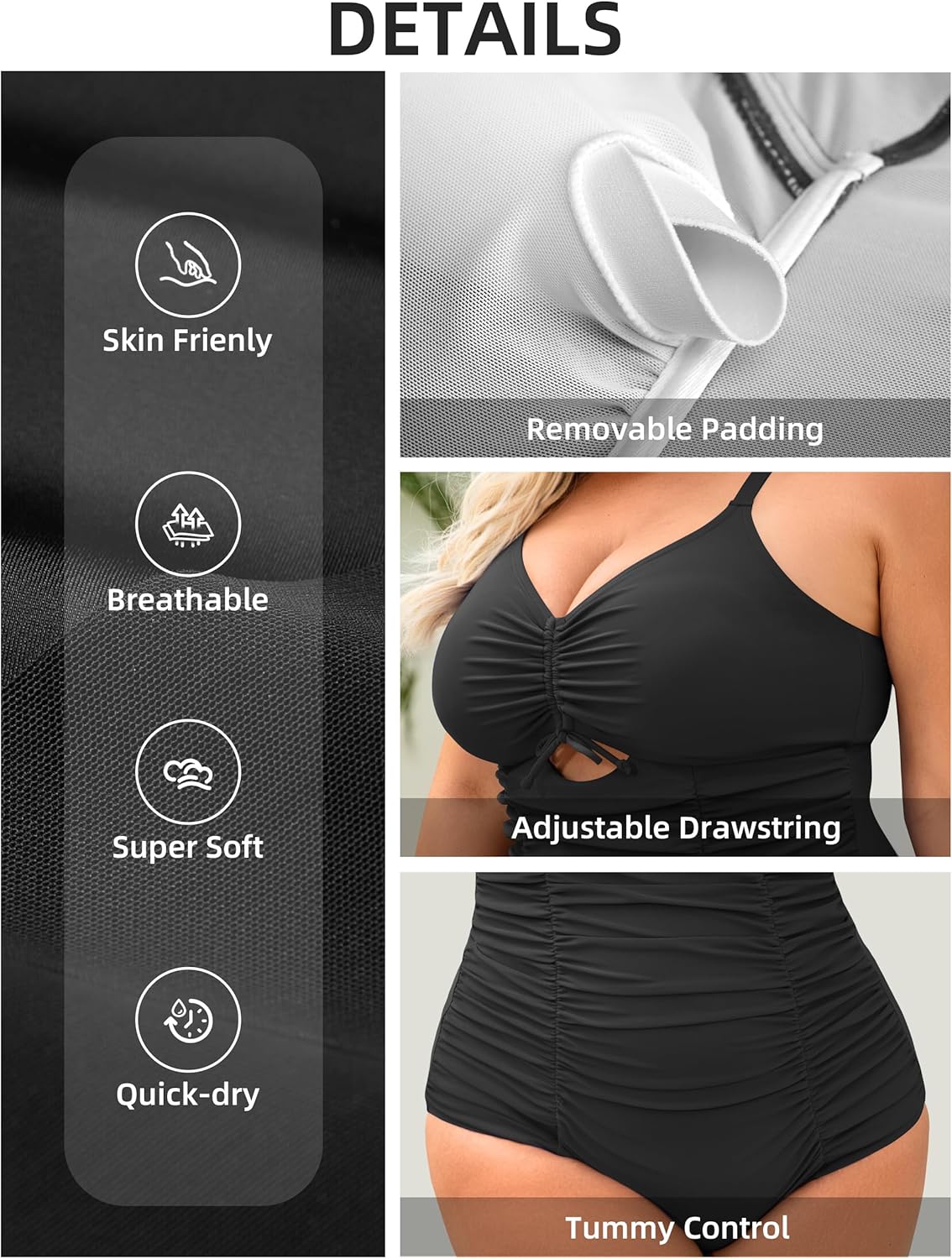 Women's Plus Size One Piece Swimsuits Tummy Control Cutout Swim Romper Bathing Suit V Neck Bow Ties Swimwear XL - Image 6