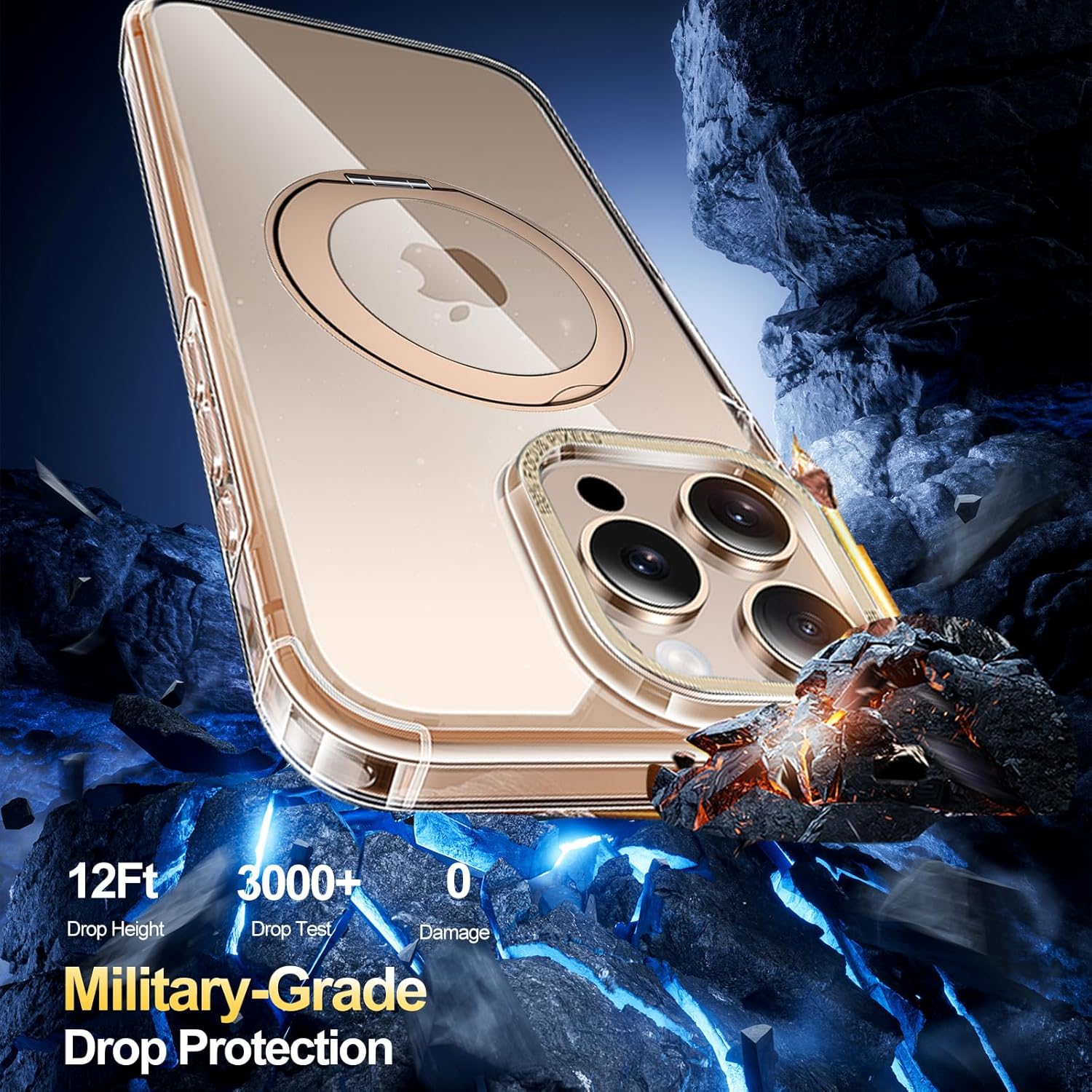 for iPhone 16 Pro Clear Case with Invisible Stand [Compatible with MagSafe] [Not-Yellowing] with 2X Screen Protector Military-Grade Protection Case for iPhone 16 Pro 6.3" (Desert Titanium)