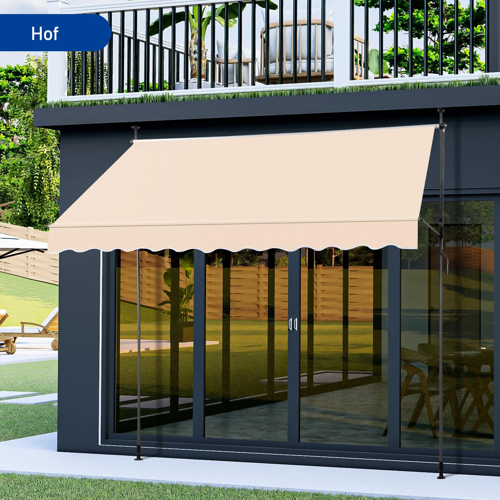 LEADZM Klemmmarkise 300 cm Breit,Balkon Markise ohne Bohren,Wasserdicht,Sonnenschutz,UV-beständig,Höhenverstellbar mit Handkurbel,für Terrasse,Balkon,Garten,Laden,Beige,Khaki