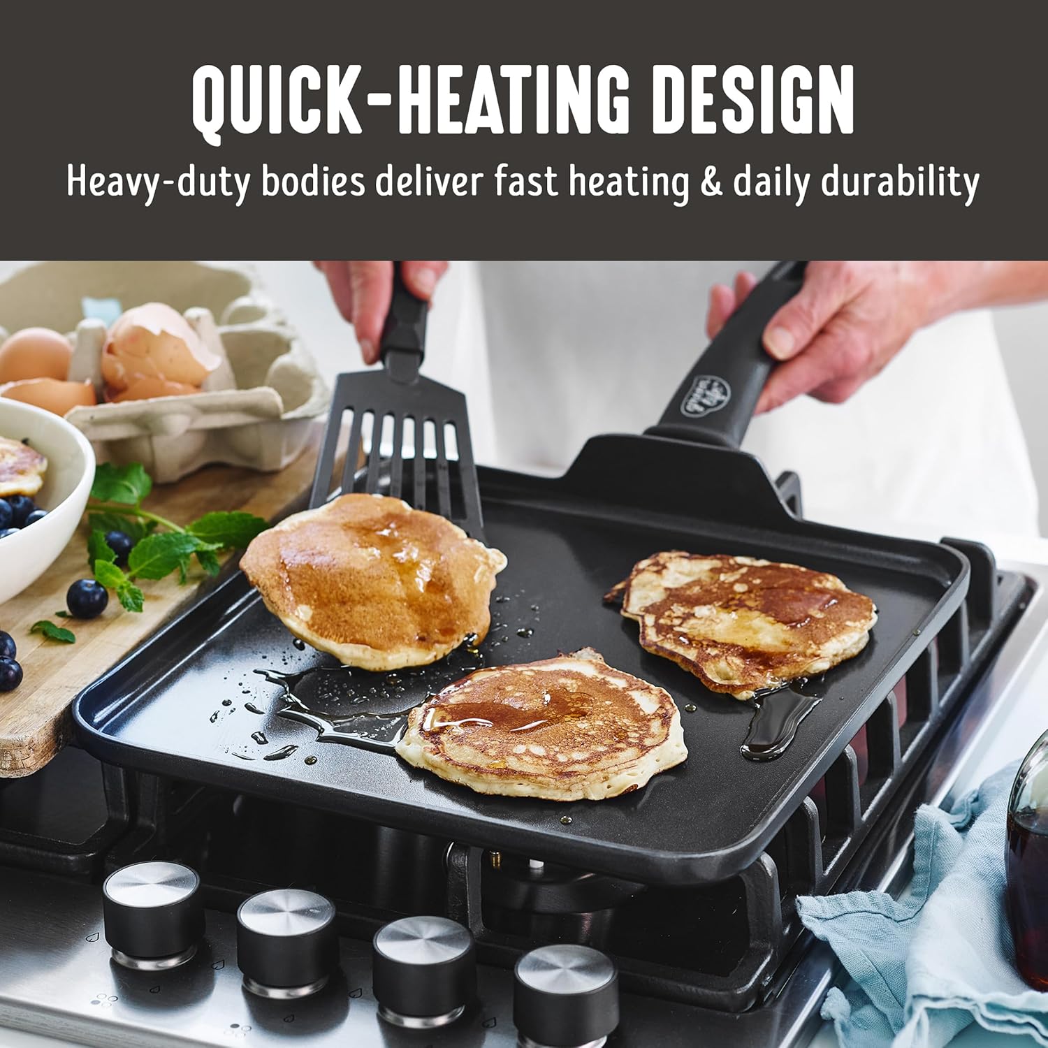 GreenLife Soft Grip Diamond Healthy Ceramic Nonstick 11" Griddle Pan, PFAS-Free, Dishwasher Safe, Black - Image 5