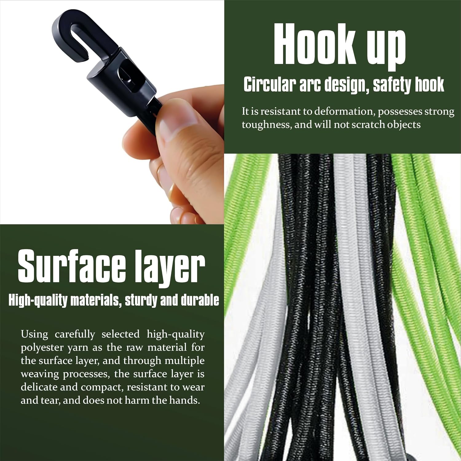 Bungee Cord with Hook,10 Inch Latex Strong Elastic Rope Locks Fasten The Goods for Luggage Rack/Cargo/Camping/Bikes/Hand Carts etc-(5Pcs/Green)