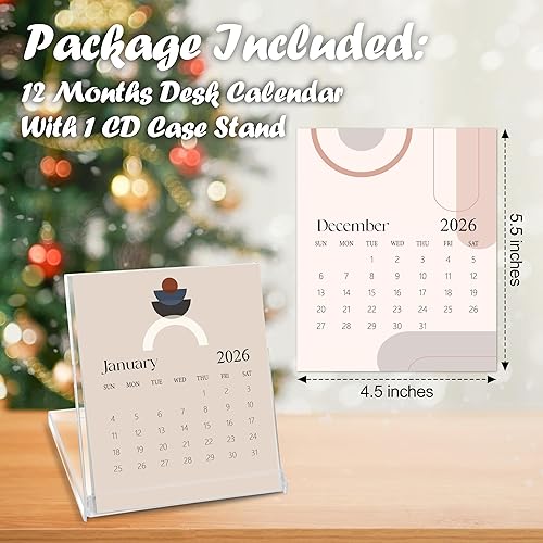 Miniatura 3 de Mini calendario de escritorio 2026, calendario de escritorio bohemio estilo CD de 12 meses, desde enero de 2026 hasta diciembre de 2026, pequeño 12