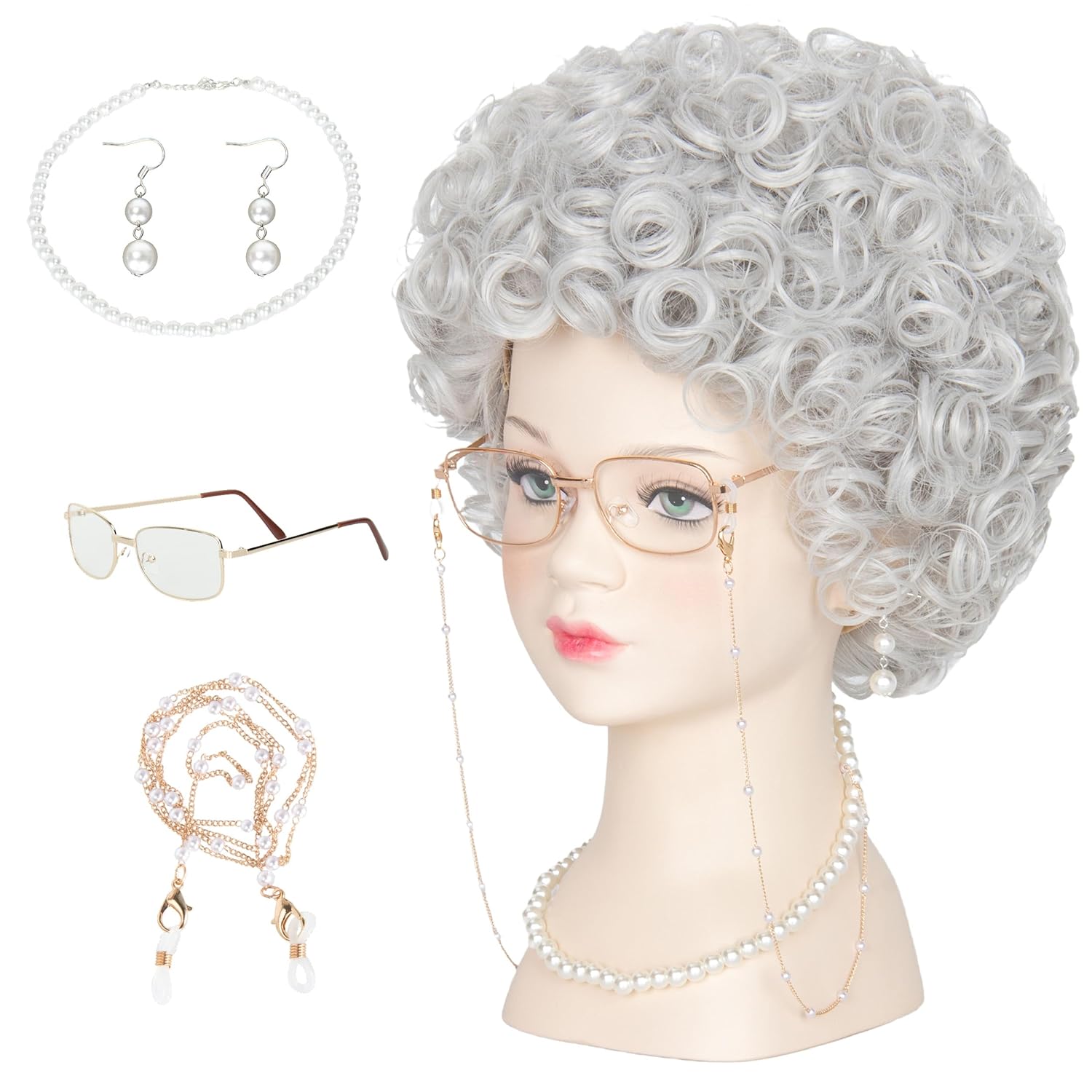 Yan Dream Old Lady Wig for Girls Short Curly Granny Wig
