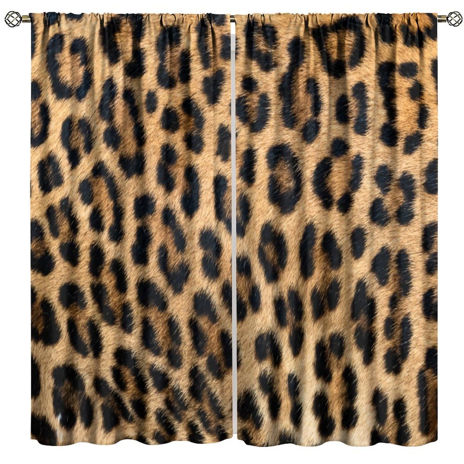 FengMingRui Leopard Print Curtains Retro Fur Skin Brown Farm 3D Leopard Print Ｗild Animal Fur Skin Window Treatments for Kids Living Room Bedroom Home