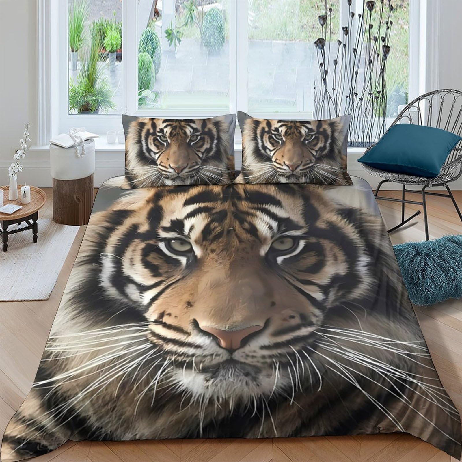 Ctjqhvkz Style-7 3D Printed Tiger Face Fitted Sheet Microfiber Soft Breathable Wild Animal Bed Cover For Bedroom Dorm Decor Single（135X200cm）