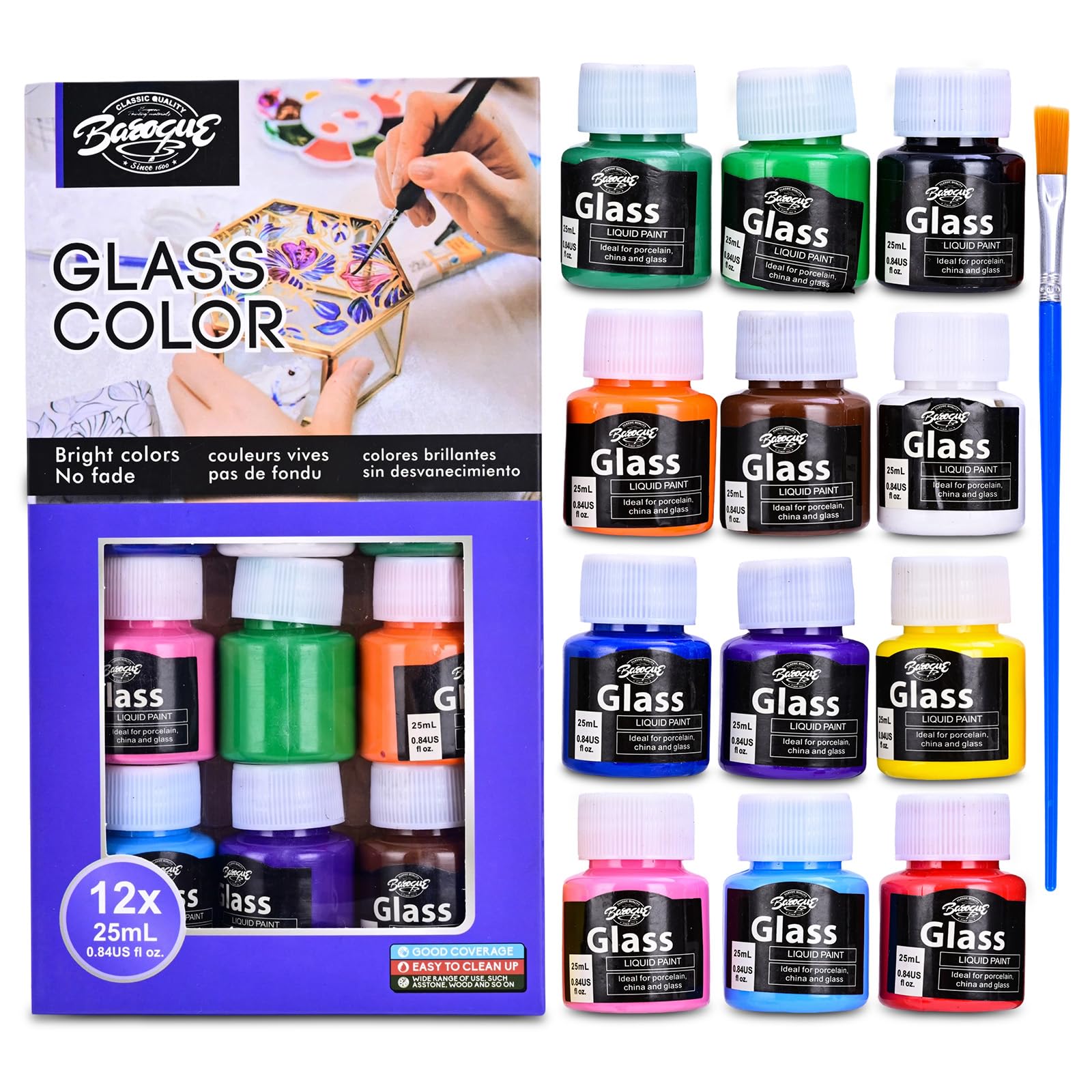 Onperpoe Glass Paint Set, 12 Colours Stained Glass Paints for Glass Painting, Acrylic Painting Kit with Brush, Waterproof Paint for Glasses Window Ceramic Wine Bottle DIY Craft Decor