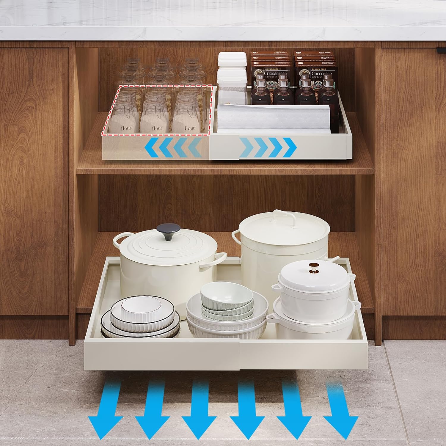 Pull Out Cabinet Organizer,Expandable(13.78''-19.69''),Strong load-bearing nano adhesive fixed metal shelf,Suitable for kitchen cabinets, sideboards, bathrooms, under sinks(16.9''Deep,White) White 16.9"D x (13.78?19.69"W)