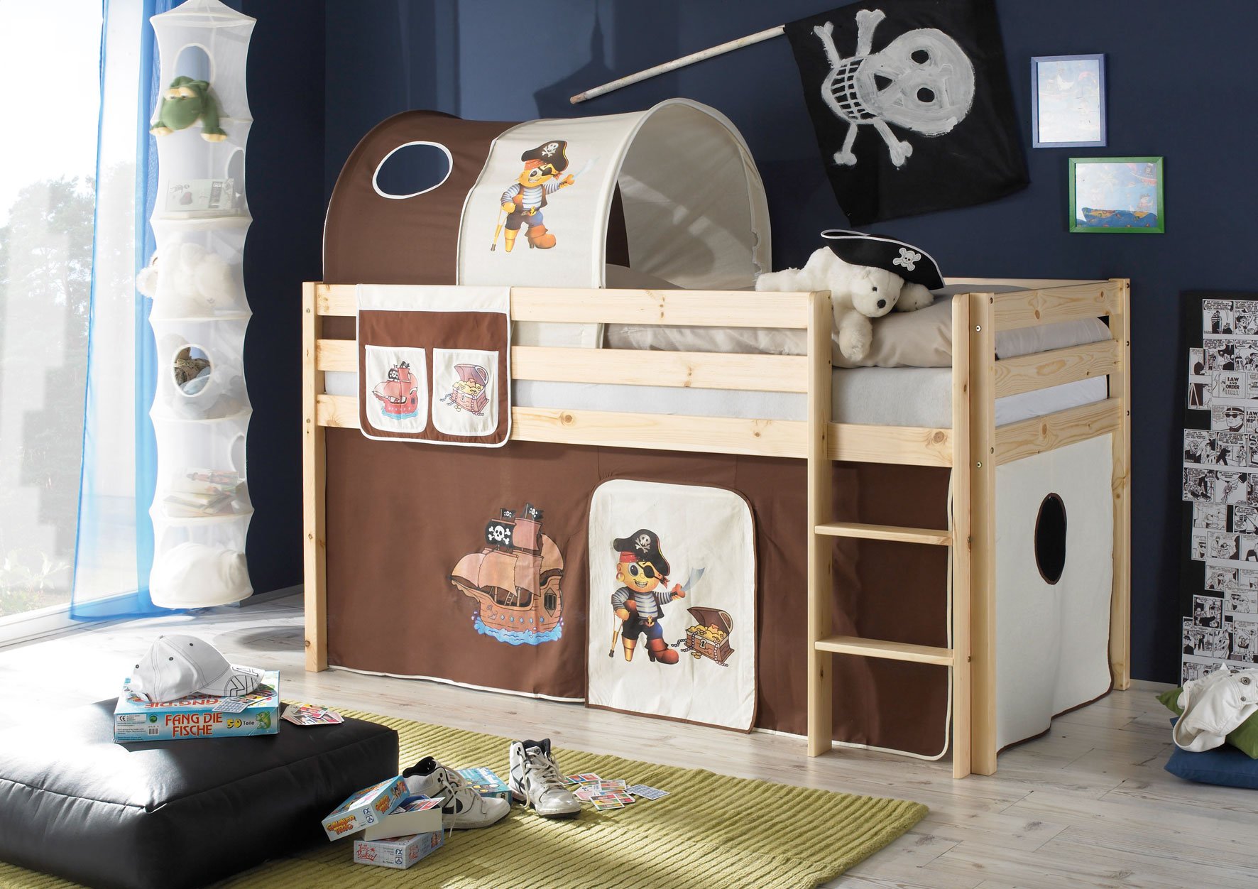 AVANTI TRENDSTORE - Konrad - Struttura di letto a soppalco con scaletta in legno di pino massiccio, disponibile in 2 diversi colori. Dimensioni: LAP 97x113x207 cm (Marrone)
