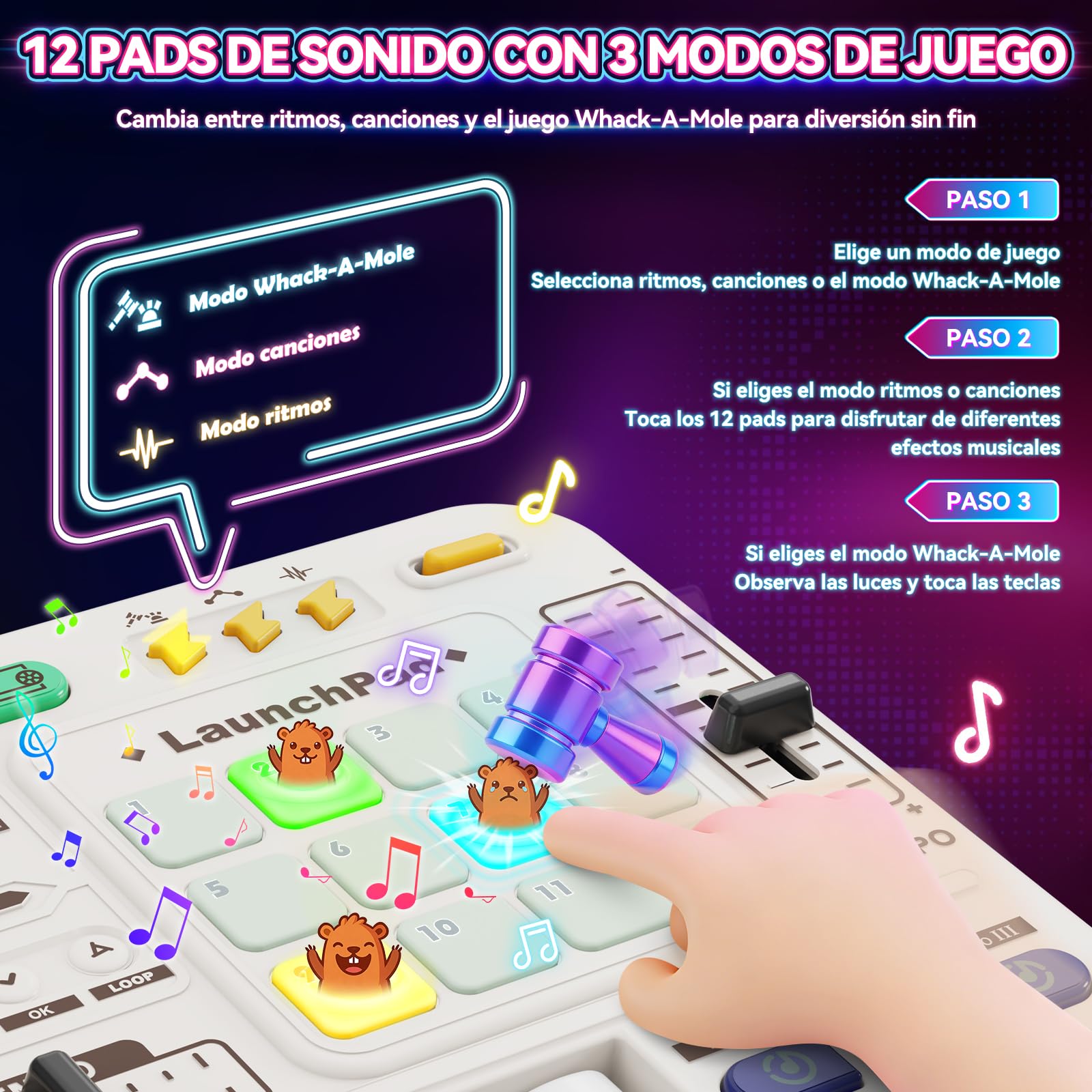 Mesa de mezclas DJ para niños, controlador DJ, mesa DJ, DJ mixer con función de grabación, 100+ efectos de sonido, plato DJ realista y pads de batería, regalo para niños y niñas 3-11 años, Blanco