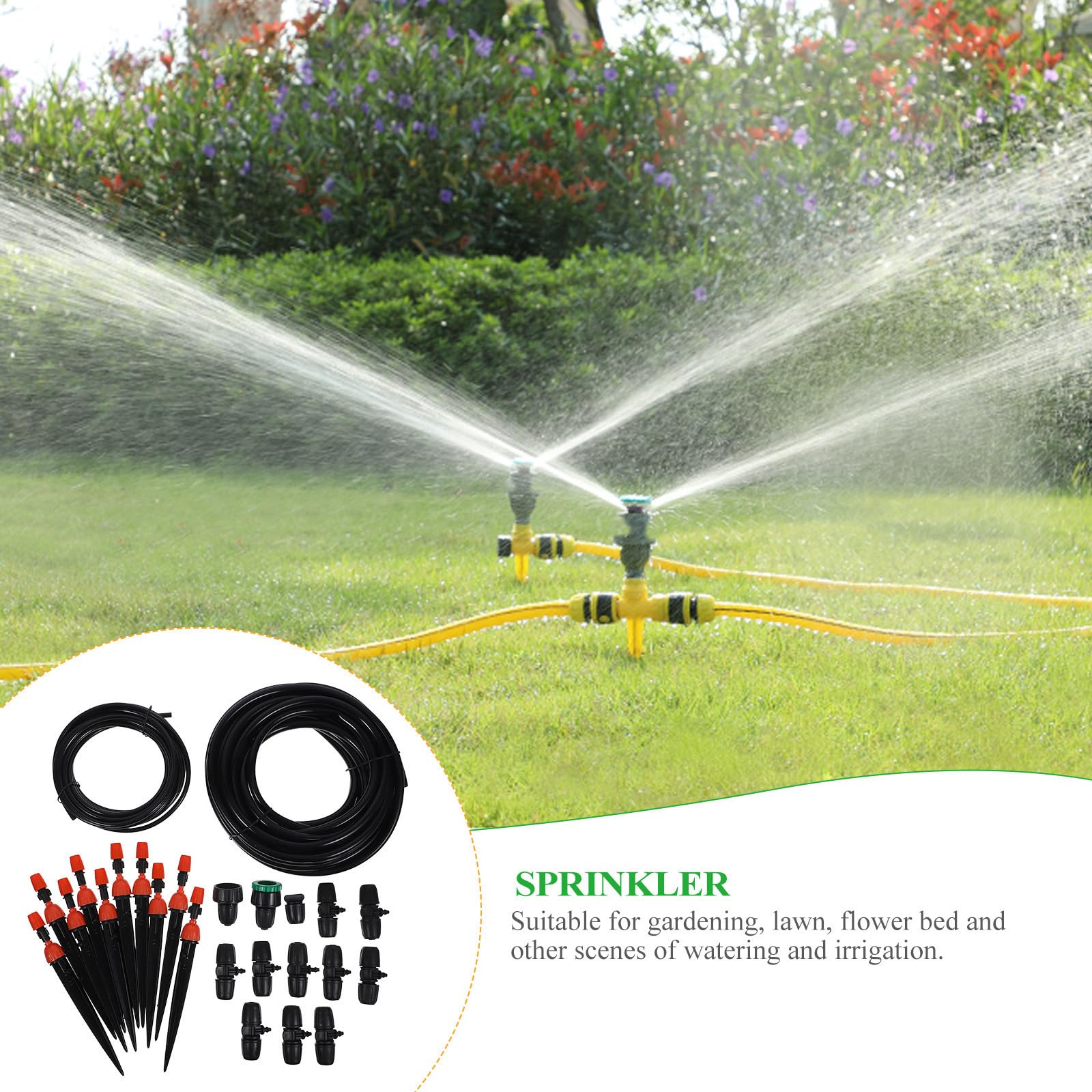 Kit di Irrigazione a Goccia Automatico per Fiori e Arbusti in Pvc Nero e Timer Programmabile per Giardino e Balcone Fai da Te