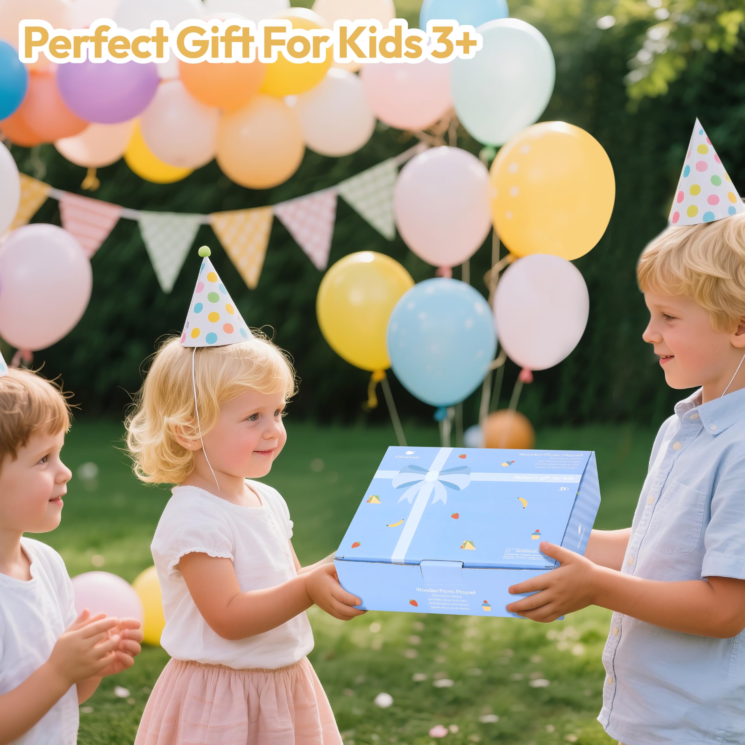Juego de picnic de madera para niños, 30 piezas de juguete de comida con termos, sándwiches, frutas, utensilios, bolsa de transporte de lona y manta, accesorios de cocina de juego de 7