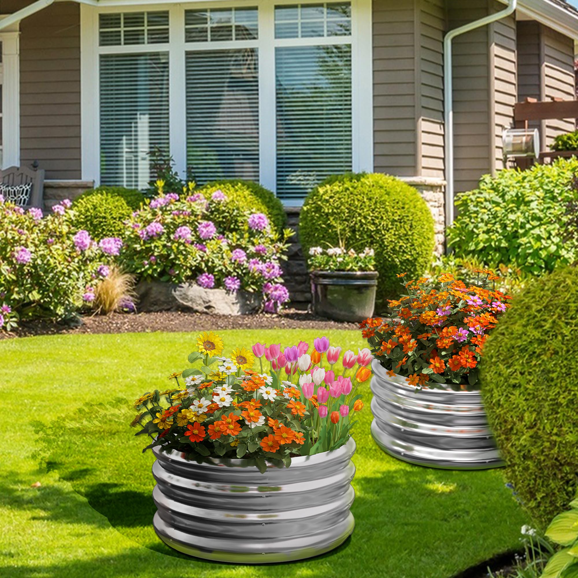 ENJOYBASICS Raised Garden Bed Outdoor, Round Galvanized Raised Planter Box kit, Bottomless Metal Raised Garden Bed for Gardening, Flower, Herb (2x2x1ft)