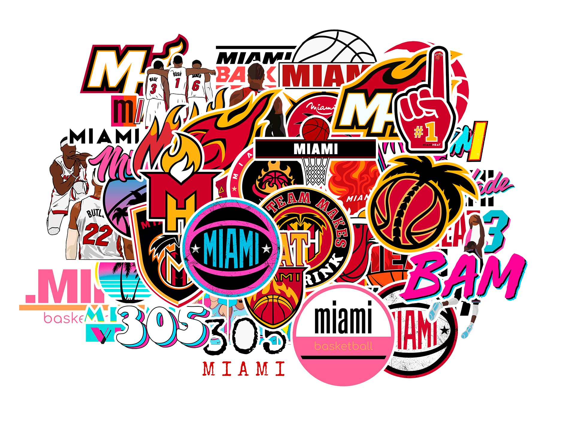 45 PCS Miami Vinyl Heat Basketball Stickers for Water Bottle, Laptop, Bicycle, Computer, Motorcycle, Travel Case, Car Decal Decoration Sticker