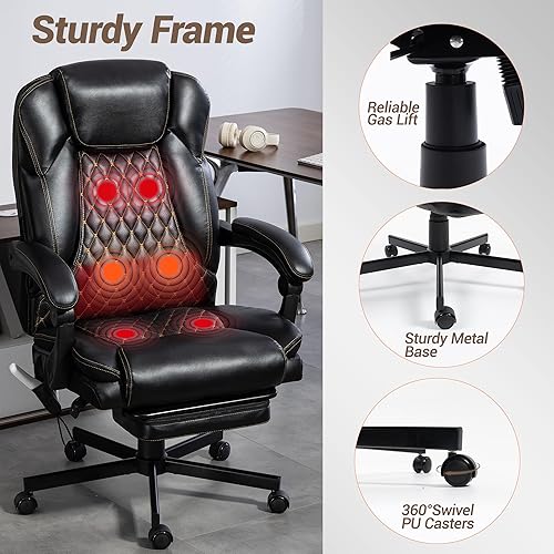 Miniatura 7 de Silla de oficina de masaje con reposapiés, sillas ejecutivas de calefacción por vibración de 6 puntos, silla de escritorio ergonómica para oficina