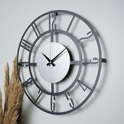 Miniatura 101 de Reloj de pared de metal de 20 pulgadas, redondo, silencioso, moderno, analógico, grande, funciona con pilas, reloj de pared para sala de estar, Negro