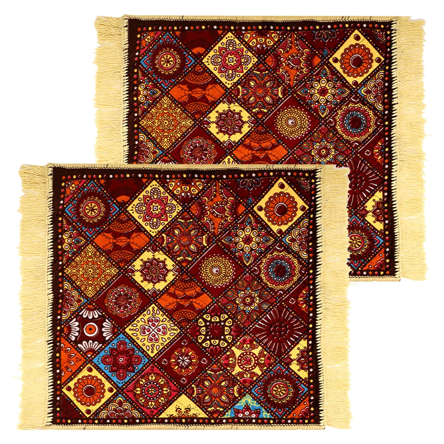 Kuber Industries Velvet Prayer Mat | Meditation Carpet | Pooja Aasan | Rangoli Square Prayer Mat | Small | Pack of 2 | Multicolor
