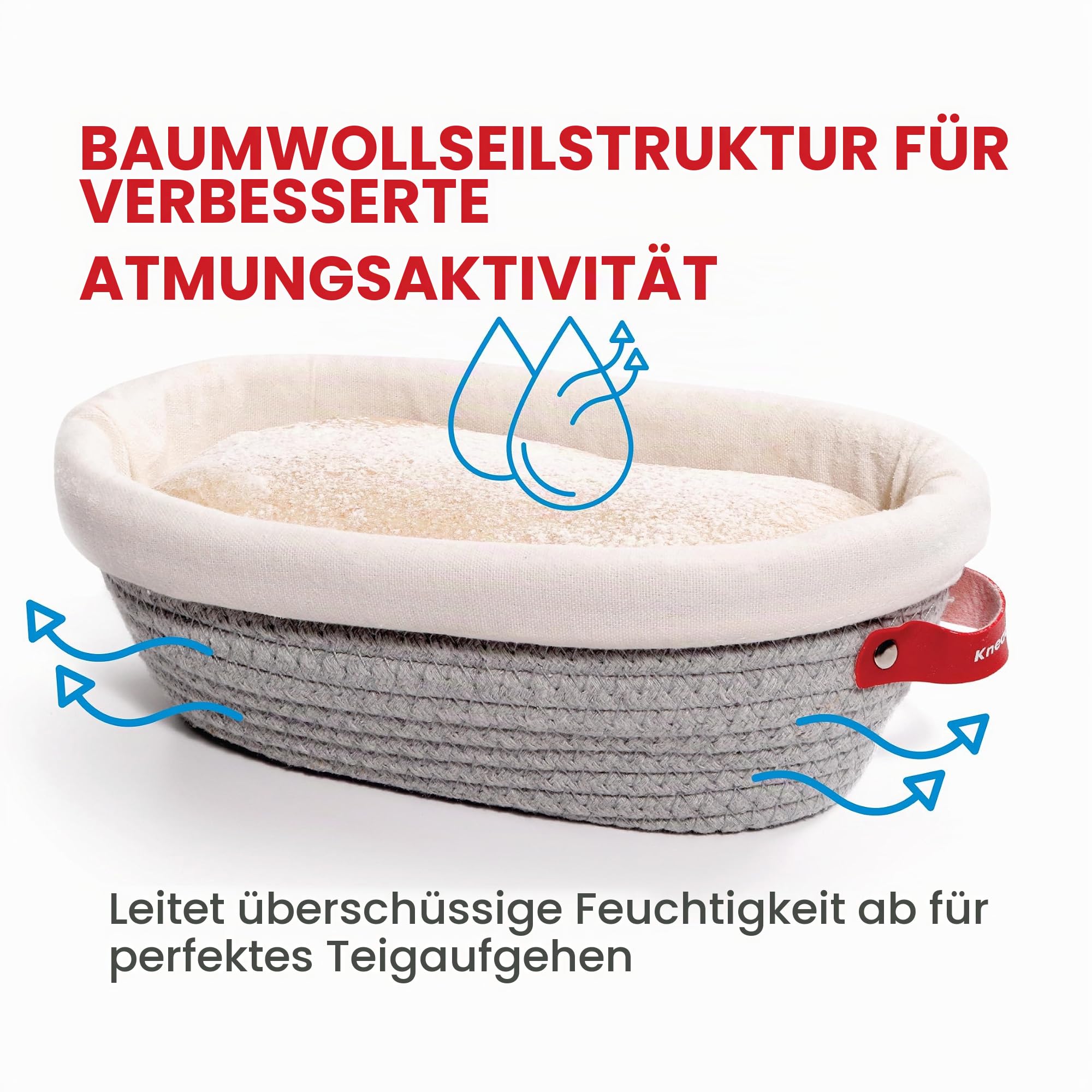 KneadAce Banneton Brotgärkorb-Set aus Baumwollseil, 2 x ovaler Brotkorb mit Einlagen und Abdeckungen für handwerkliches Brotbacken, Sauerteigbrot Backzubehör
